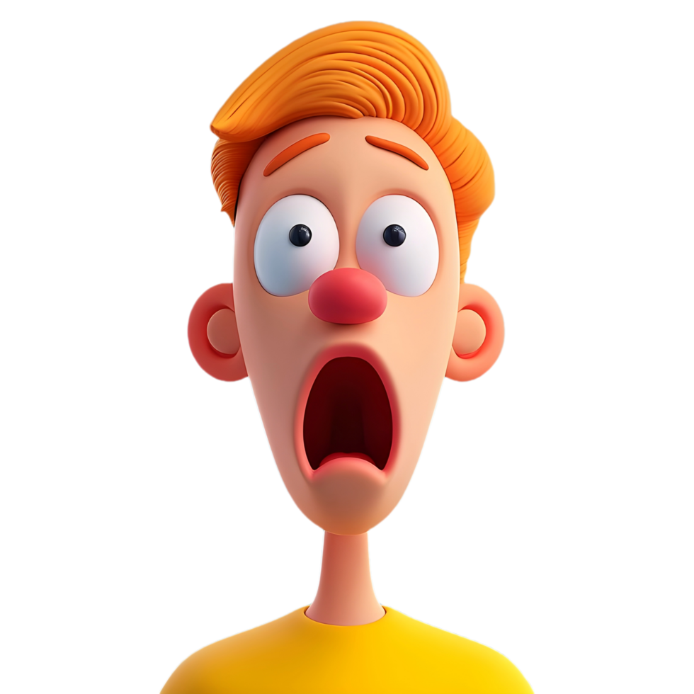 AI generated Png of cartoon man with wide open mouth against transparent Background