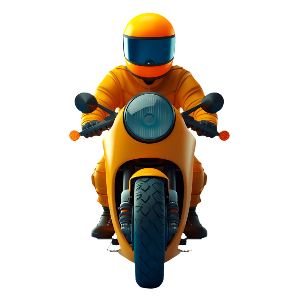 AI generated Png of front view of biker riding a motorcycle against transparent Background