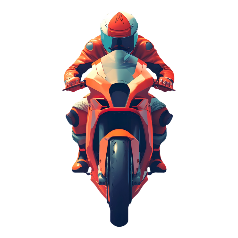 AI generated Png of front view of biker riding a motorcycle against transparent Background