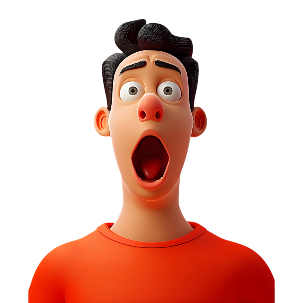 AI generated Png of cartoon man with wide open mouth against transparent Background