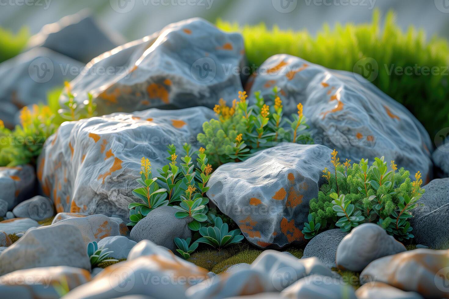 AI generated natural background with alpine garden theme photo