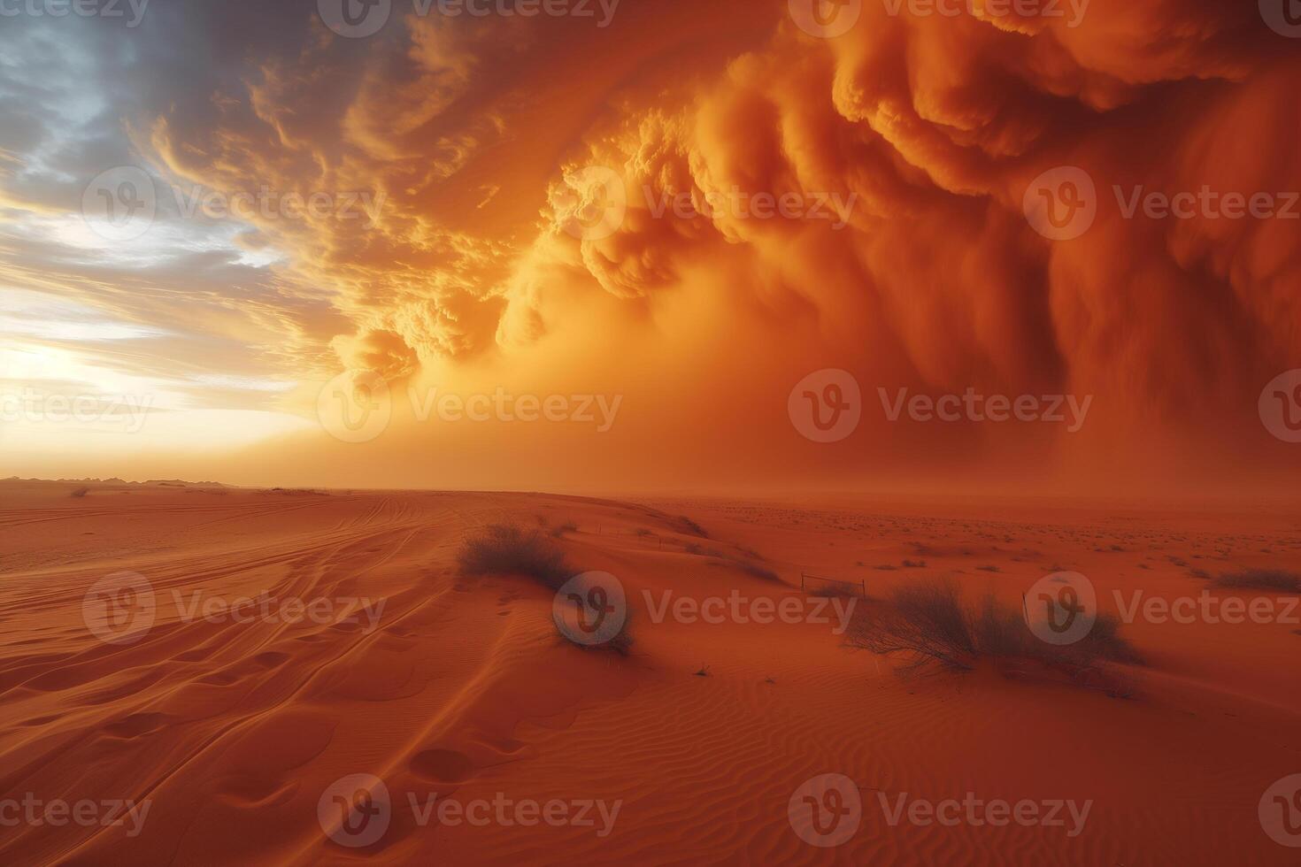AI generated approaching sandstorm in the desert photo