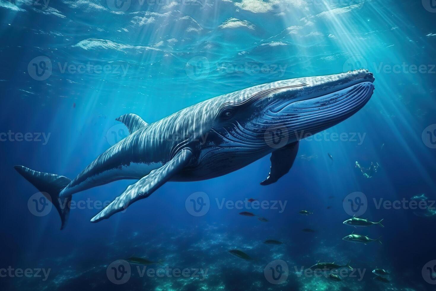 AI generated A humpback whale swims underwater. Generated by artificial intelligence photo