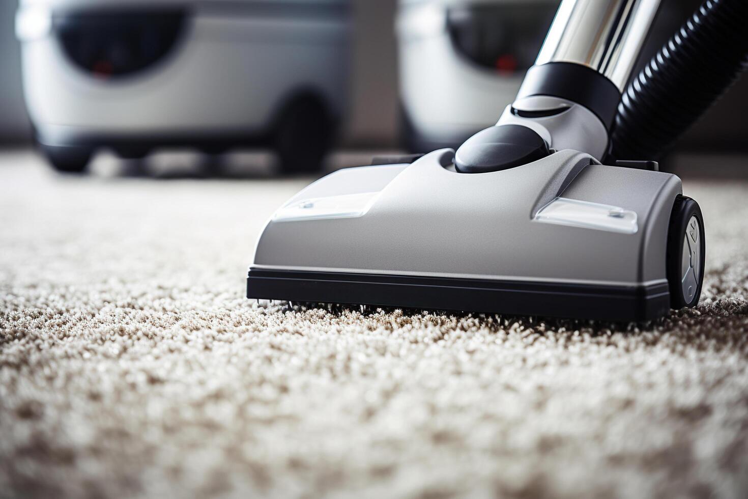 AI generated Cleaning a light-colored carpet with a vacuum cleaner. Housework concept. Generated by artificial intelligence photo