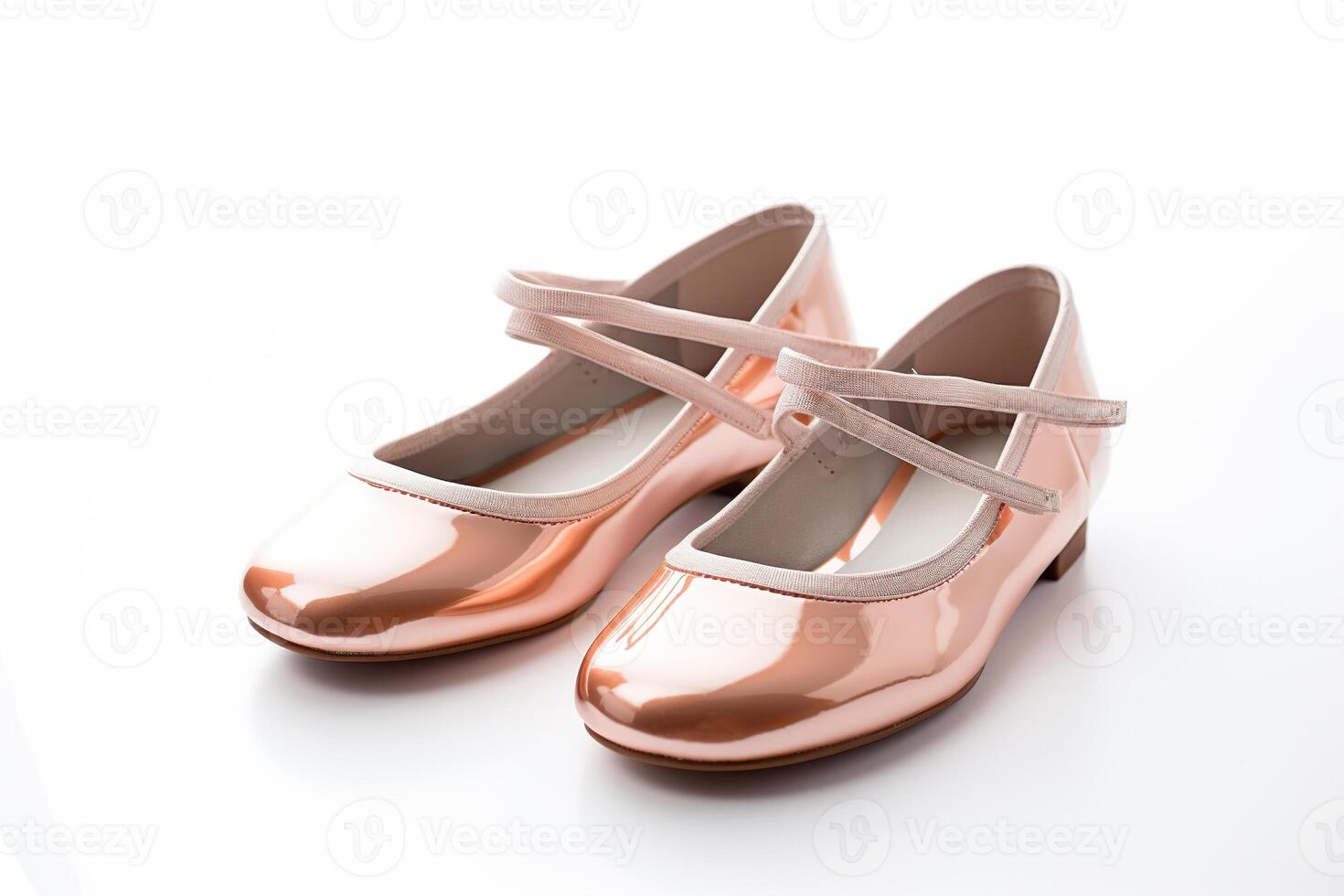 AI generated Cute peach shoes for little girls on a white background. Generated by artificial intelligence photo