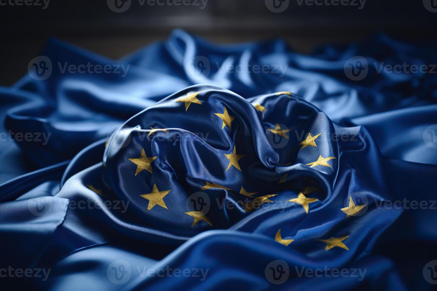 ai generado amarillo estrellas en azul seda tela. símbolo de el europeo Unión. europeo Unión bandera. generado por artificial inteligencia foto