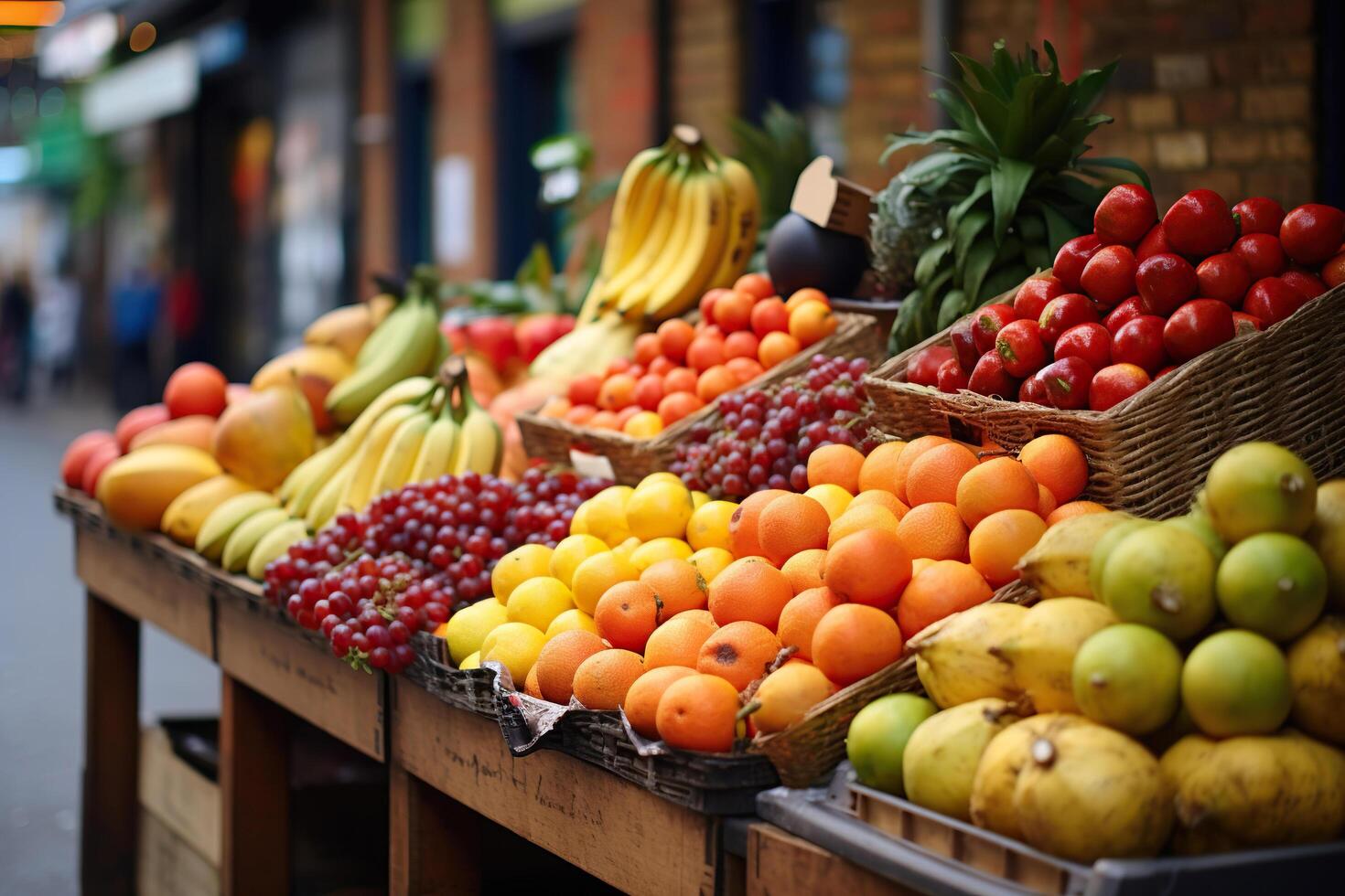 AI generated Market with various fruits on the counter. Generated by artificial intelligence photo