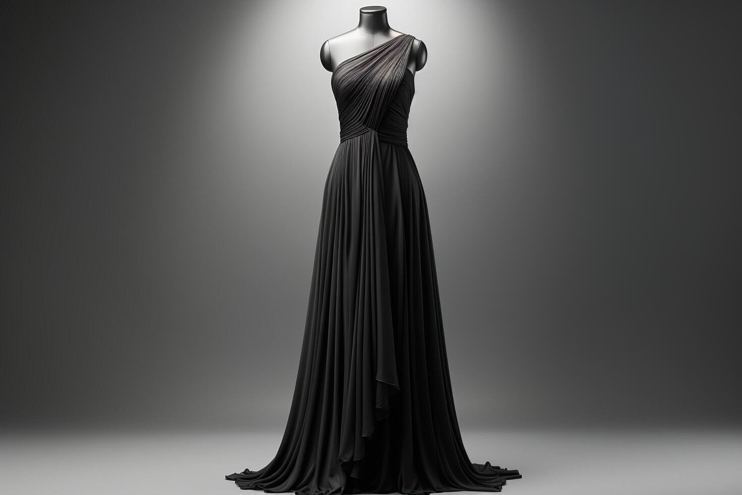 AI generated Elegant evening black long women's dress on a mannequin. Generated by artificial intelligence photo