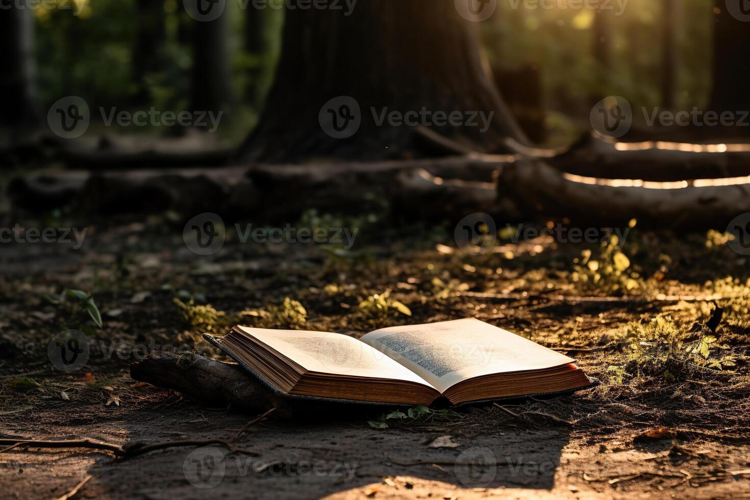 AI generated An open book lies on the ground in the park. Generated by artificial intelligence photo