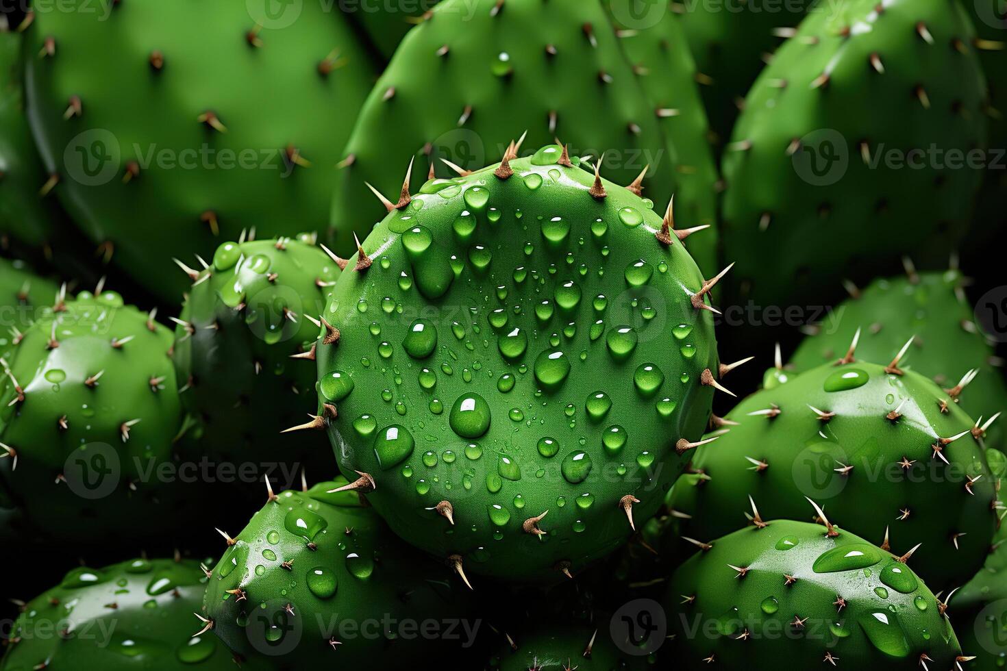 AI generated Close-up texture of a cactus with spines in water droplets. Generated by artificial intelligence photo