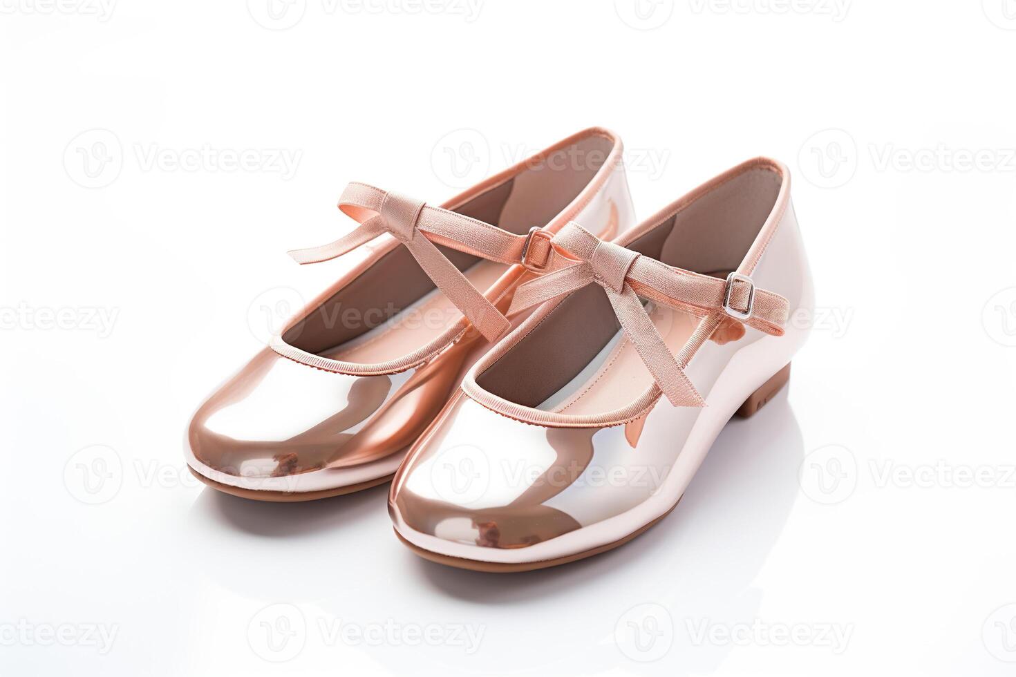 AI generated Cute pink shoes with a bow for little girls on a white background. Generated by artificial intelligence photo