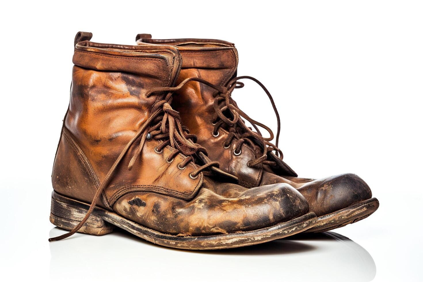 AI generated Old worn men's shoes isolated on a white background. Generated by artificial intelligence photo