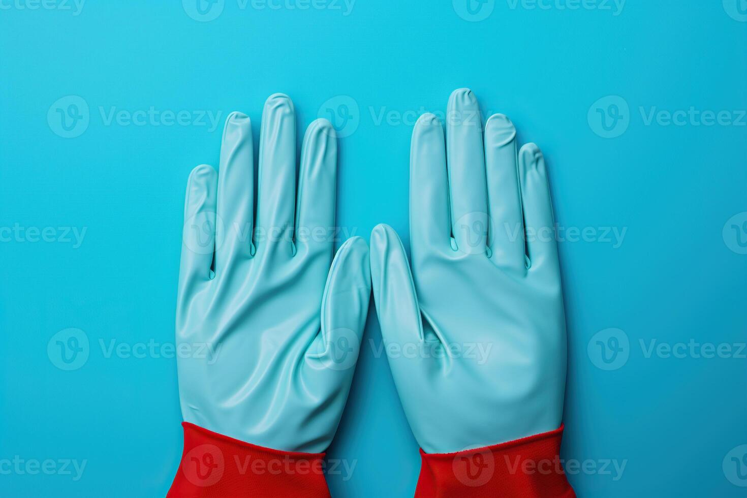 AI generated Blue protective gloves, an element of workwear on a blue background. Generated by artificial intelligence photo