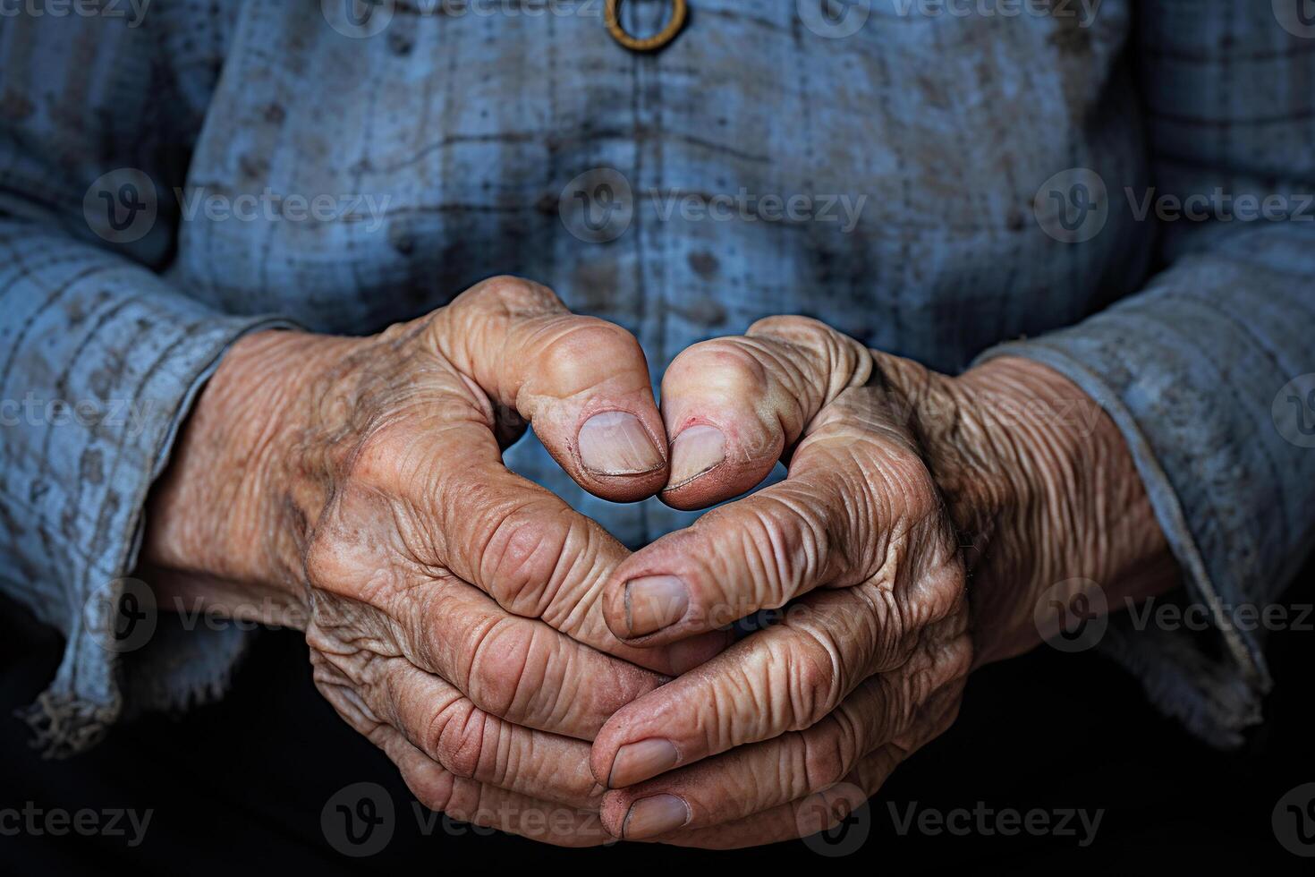 AI generated Close-up of the hands of an elderly village woman. Generated by artificial intelligence photo