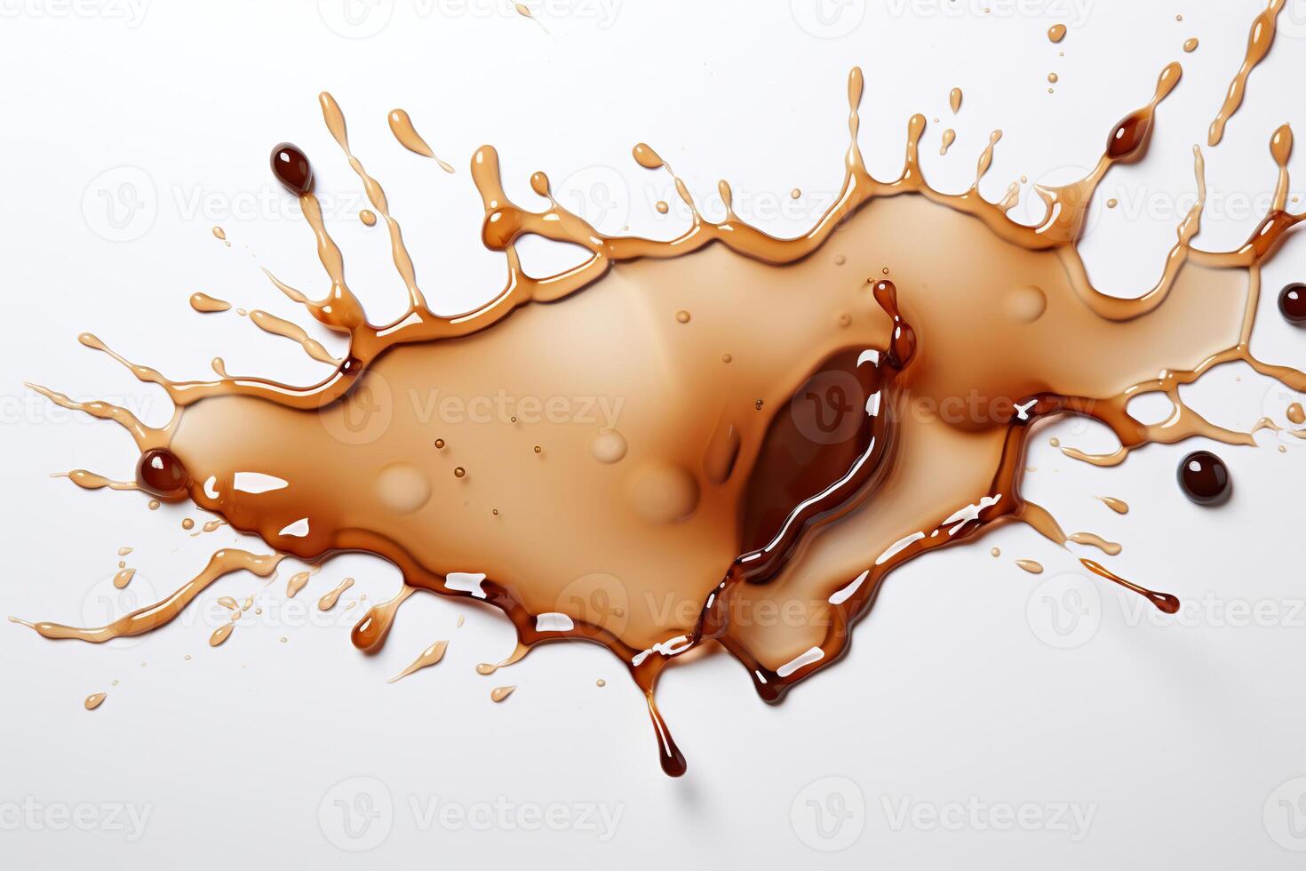 AI generated Splash, puddle of spilled black coffee on a white background. Generated by artificial intelligence photo