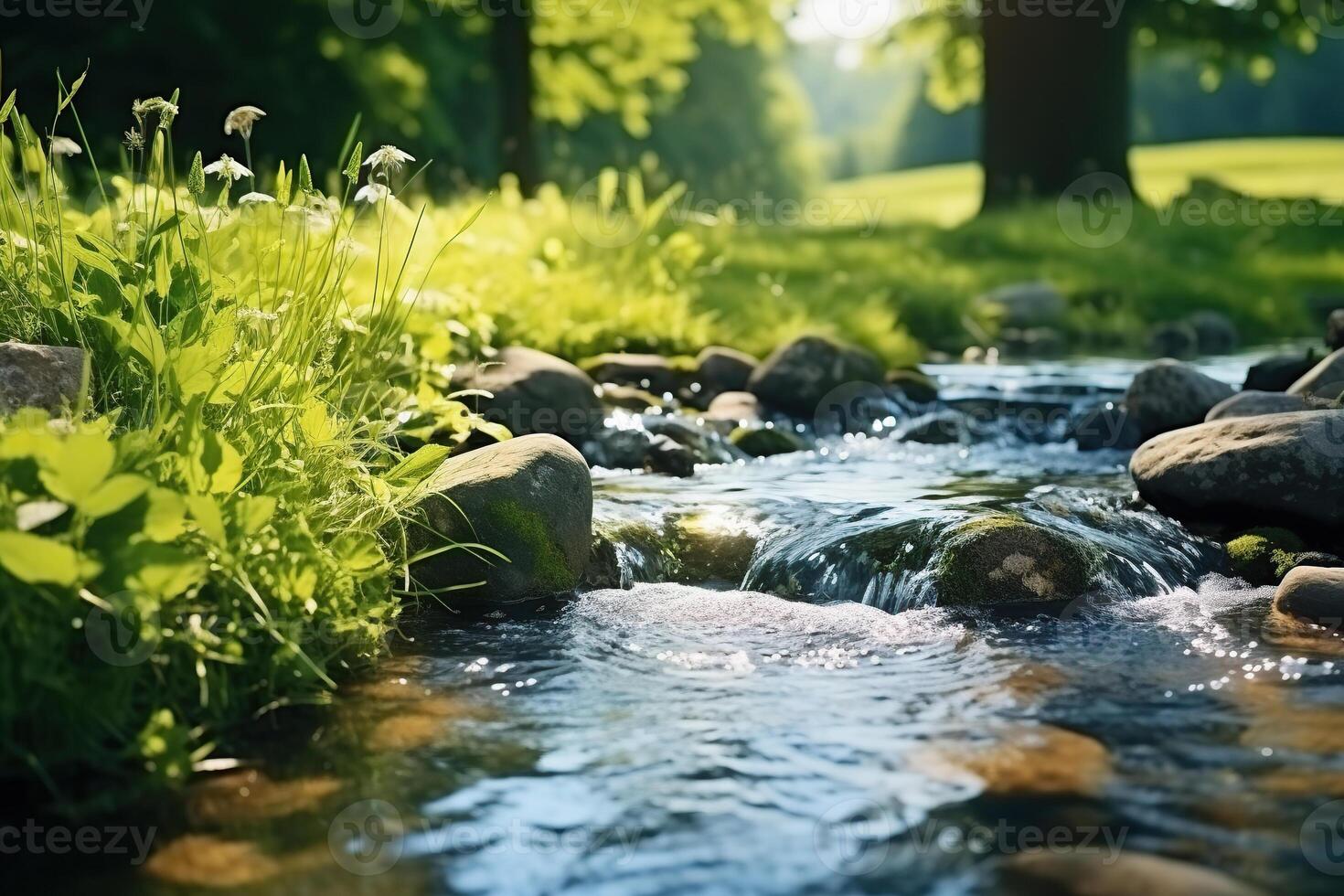 ai generado un hermosa rápido corriente en el medio de el bosque. generado por artificial inteligencia foto