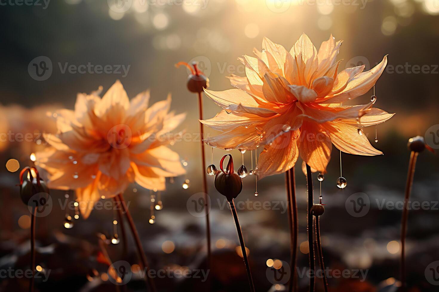 ai generado siluetas de flores en contra el antecedentes de naturaleza, inundado con luz de sol. generativo ai foto