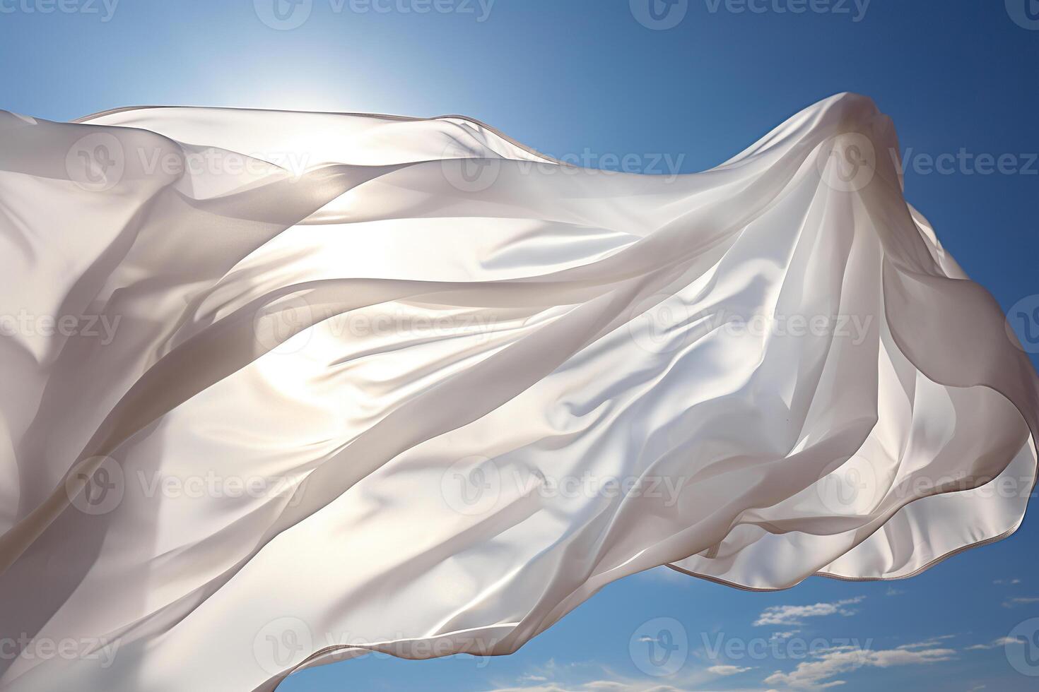 ai generado un limpiar blanco bandera revolotea en el viento en el azul cielo. generado por artificial inteligencia foto