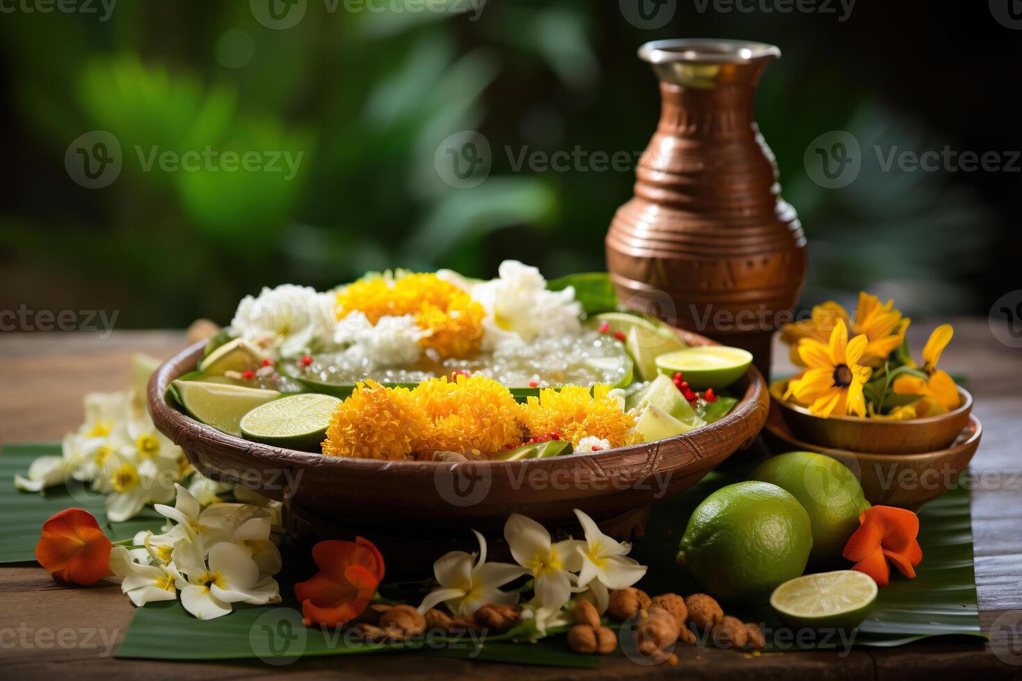 AI generated A tray with oriental food, a jug and flowers. Guess the holiday. Generated by artificial intelligence photo