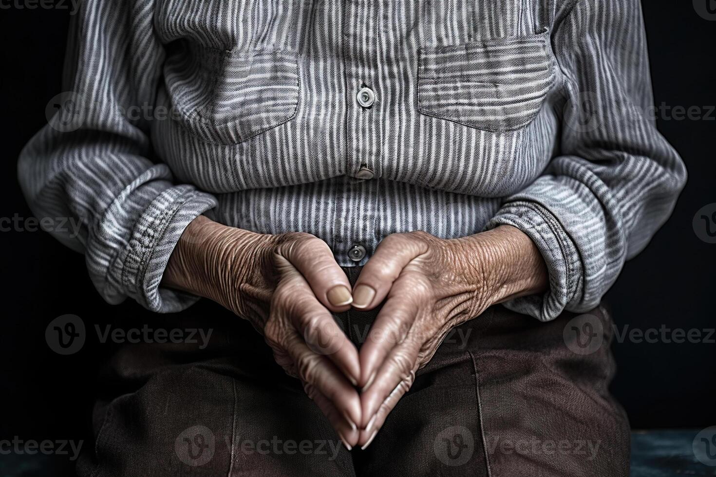 AI generated Close-up of well-groomed hands with a beautiful manicure of an elderly woman. Generated by artificial intelligence photo