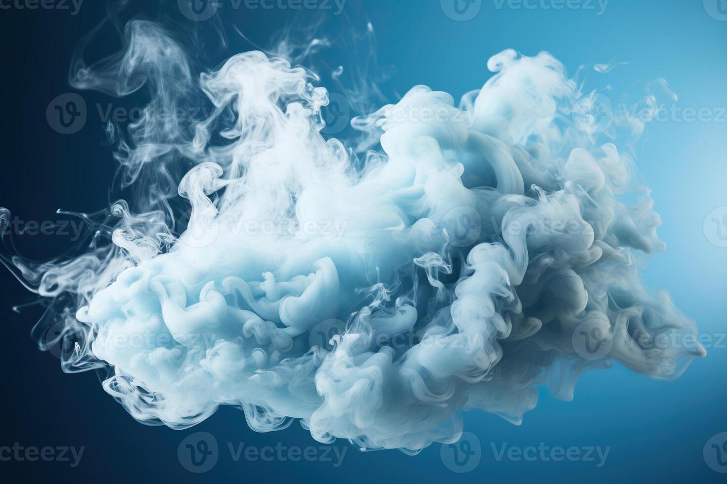 AI generated A thick puff of light blue smoke on a blue background. Generated by artificial intelligence photo