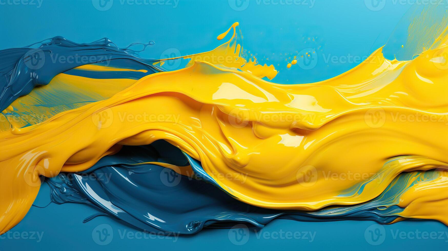 ai generado textura de amarillo y azul pinturas en un azul antecedentes. generado por artificial inteligencia foto