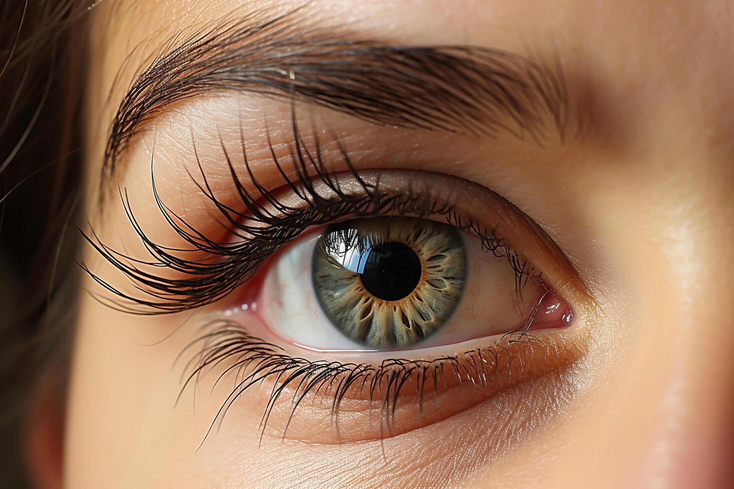 AI generated Green female eye with long eyelashes close-up. Generated by artificial intelligence photo