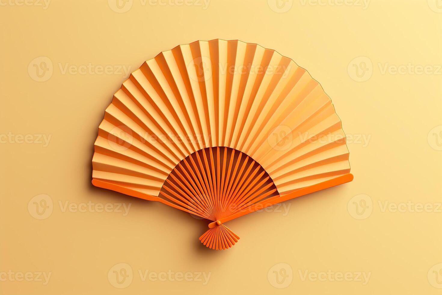AI generated Wooden orange open fan on a light background. Generated by artificial intelligence photo