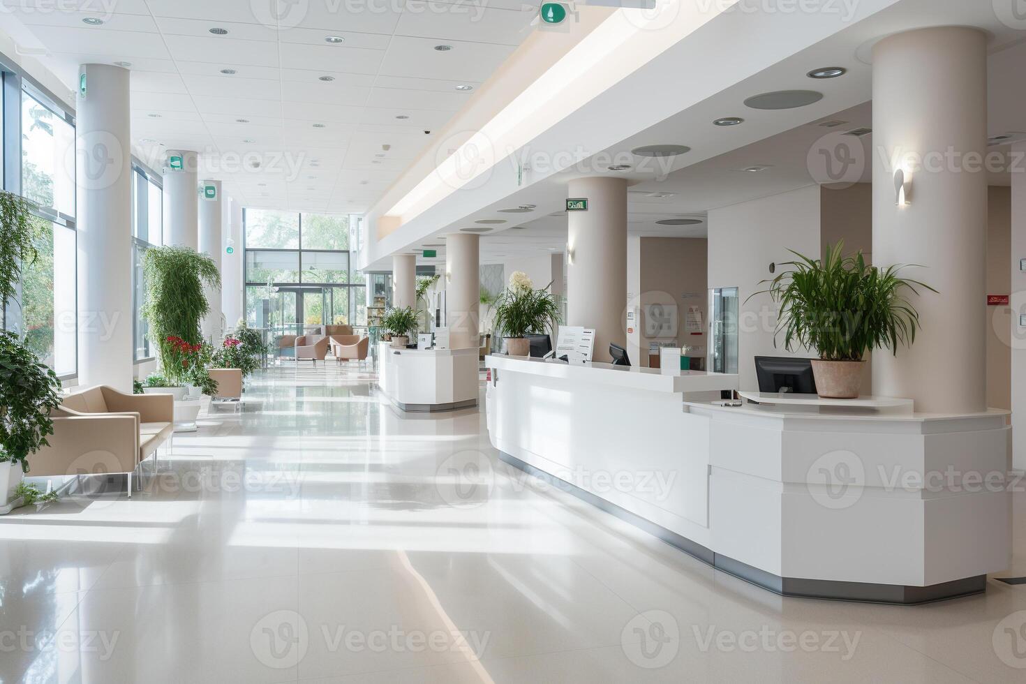 AI generated Modern light interior of the medical center hall. Generated by artificial intelligence photo