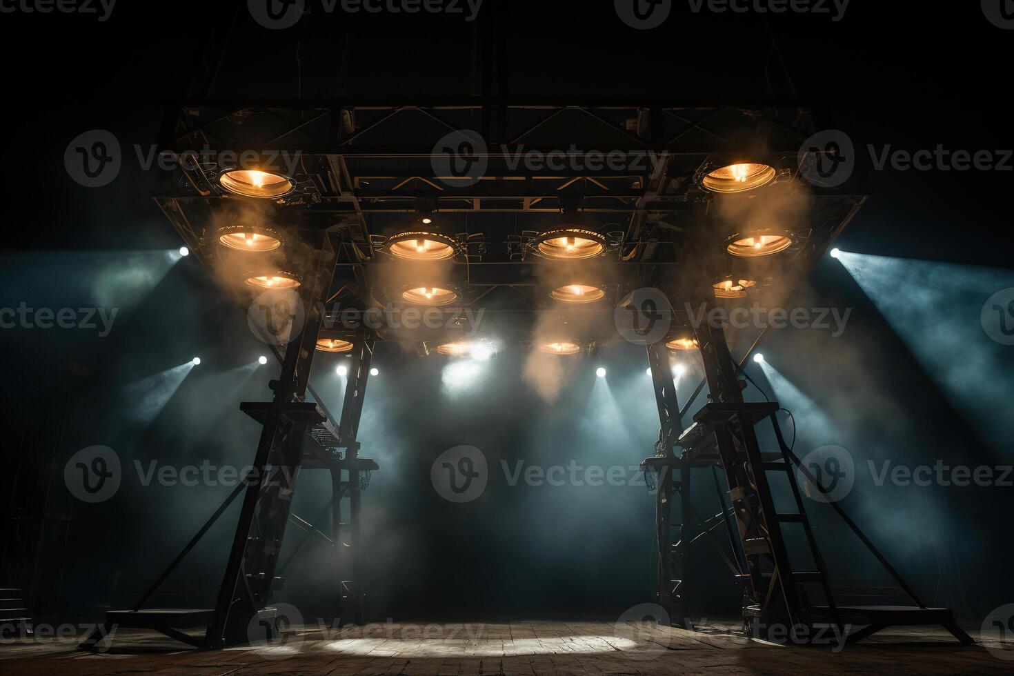 AI generated Empty concert stage in the light of spotlights. Performance. Generated by artificial intelligence photo