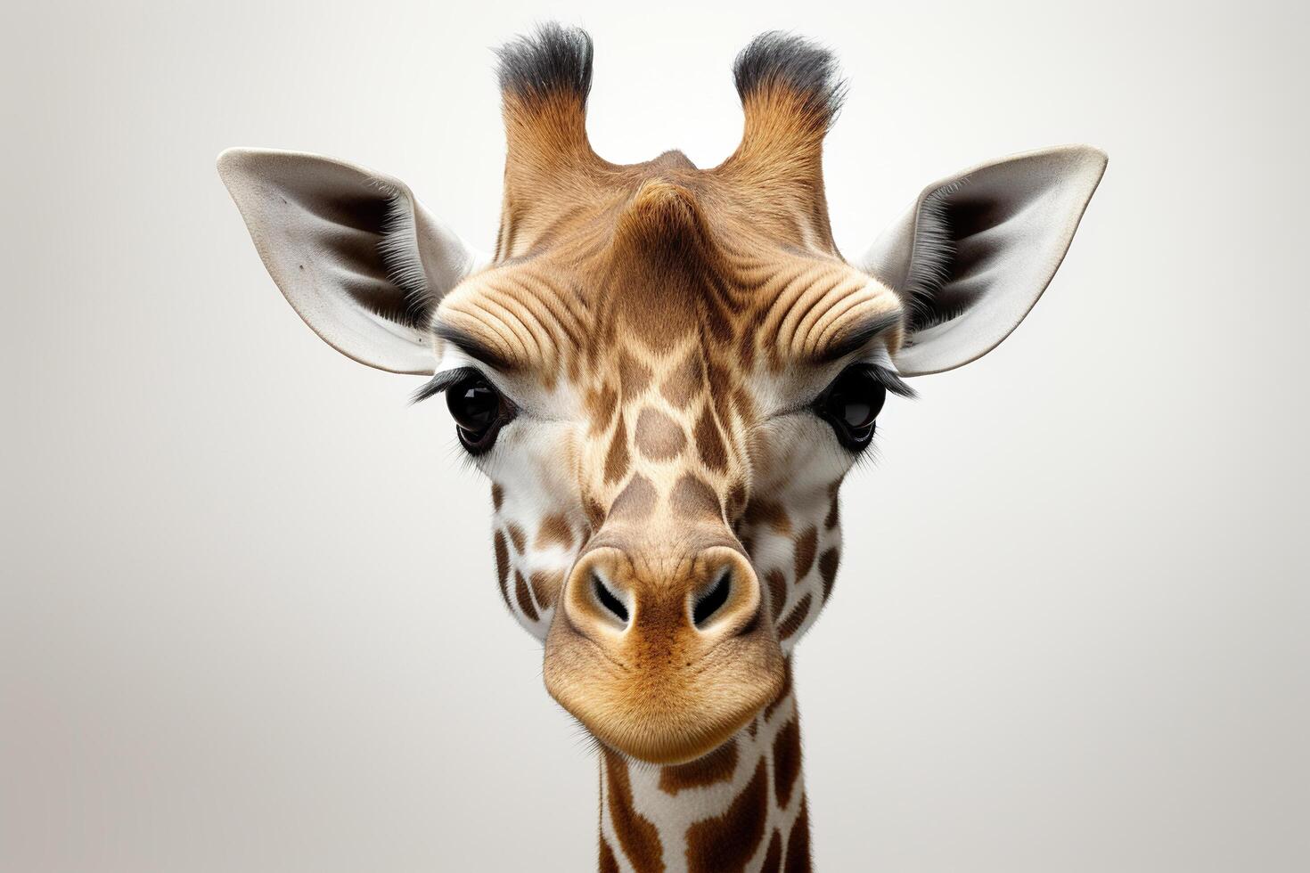 ai generado retrato de un adulto jirafa en un blanco antecedentes. generado por artificial inteligencia foto