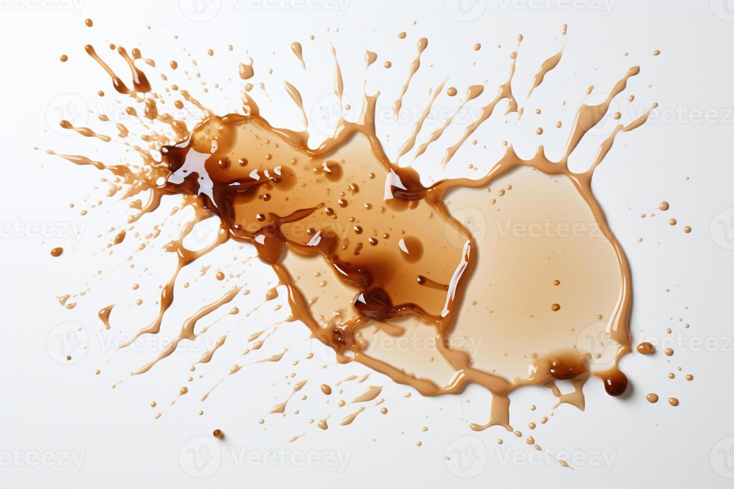 AI generated Splash, puddle of spilled black coffee on a white background. Generated by artificial intelligence photo