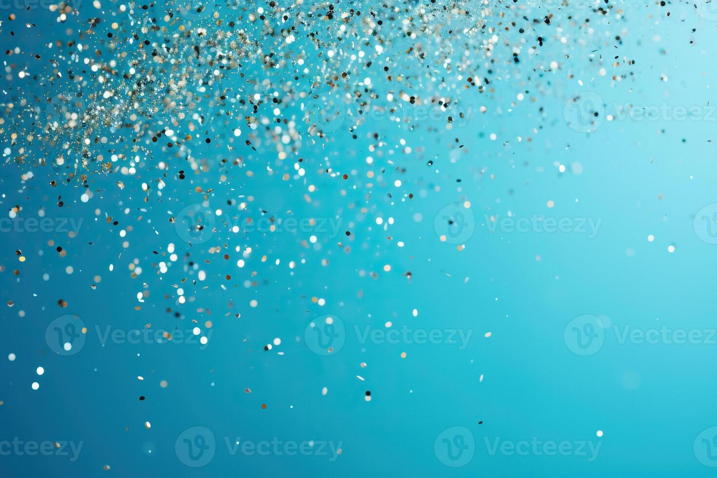 AI generated Golden shimmering sparkles against a blue background. Beautiful festive background. Generated by artificial intelligence photo