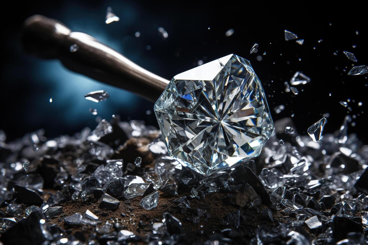 AI generated Diamond on fragments of stones. Generated by artificial intelligence photo