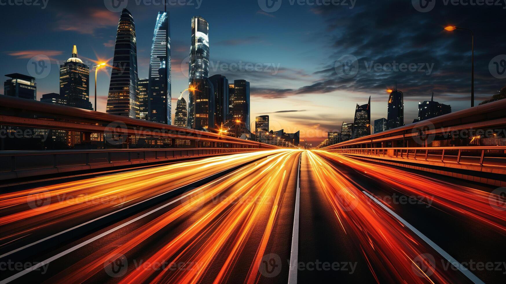 AI generated Time lapse photo of the highway near the metropolis. Generated by artificial intelligence