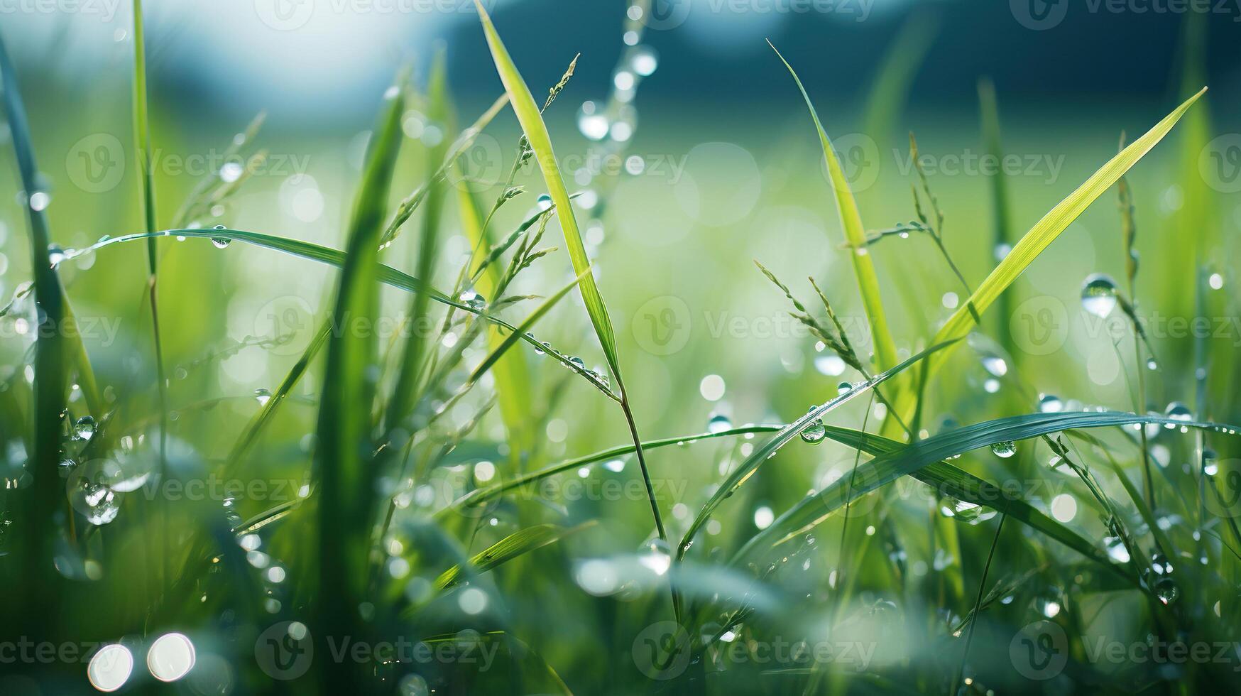 AI generated Double exposure shot of green grass in front of the mountains. Generated by artificial intelligence photo