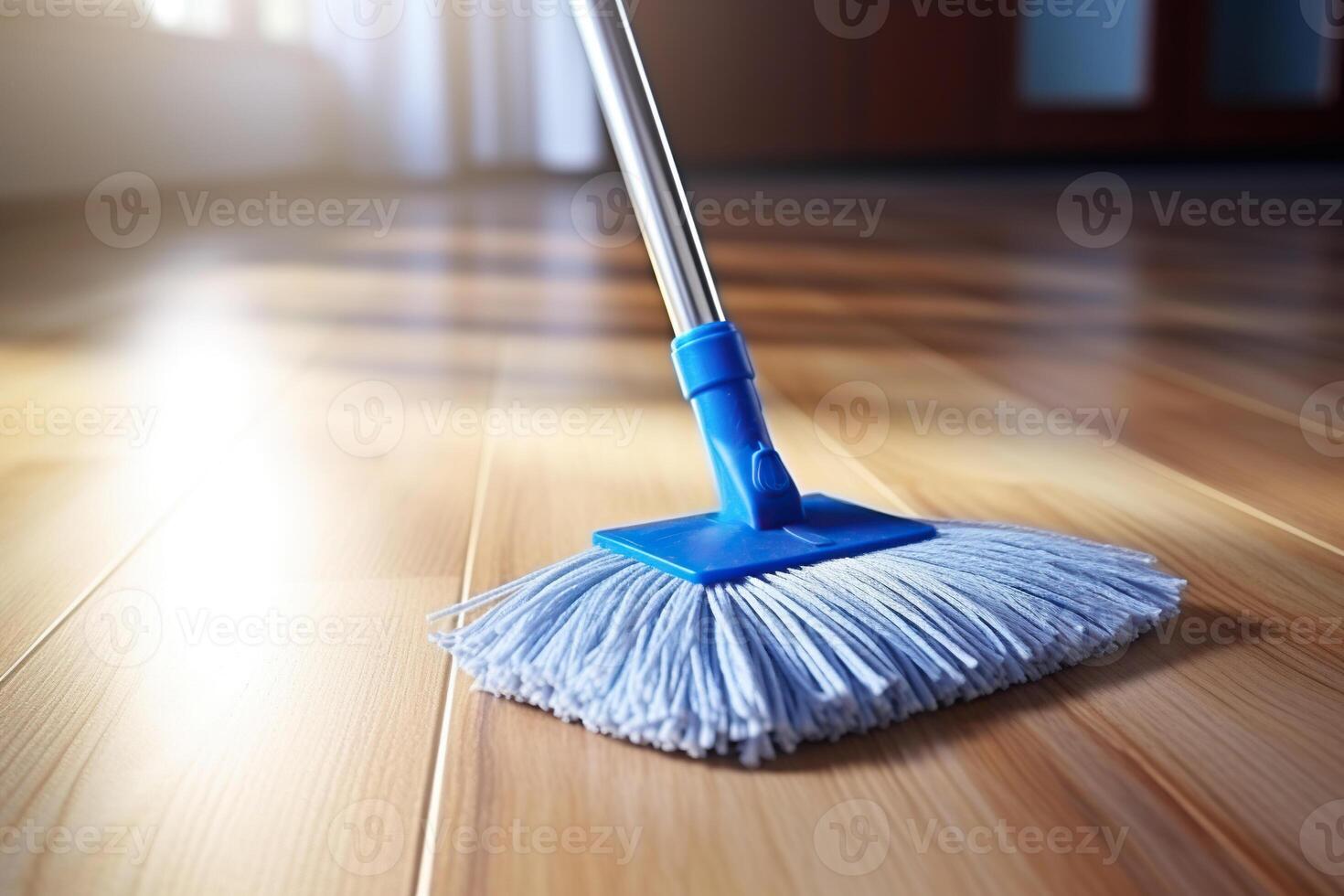 AI generated Wet cleaning of the floor using a mop. Concept of cleaning, housework. Generated by artificial intelligence photo