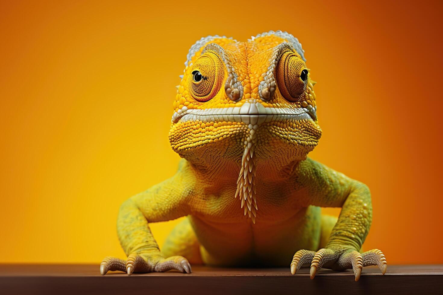 ai generado brillante amarillo camaleón en un amarillo antecedentes. generado por artificial inteligencia foto