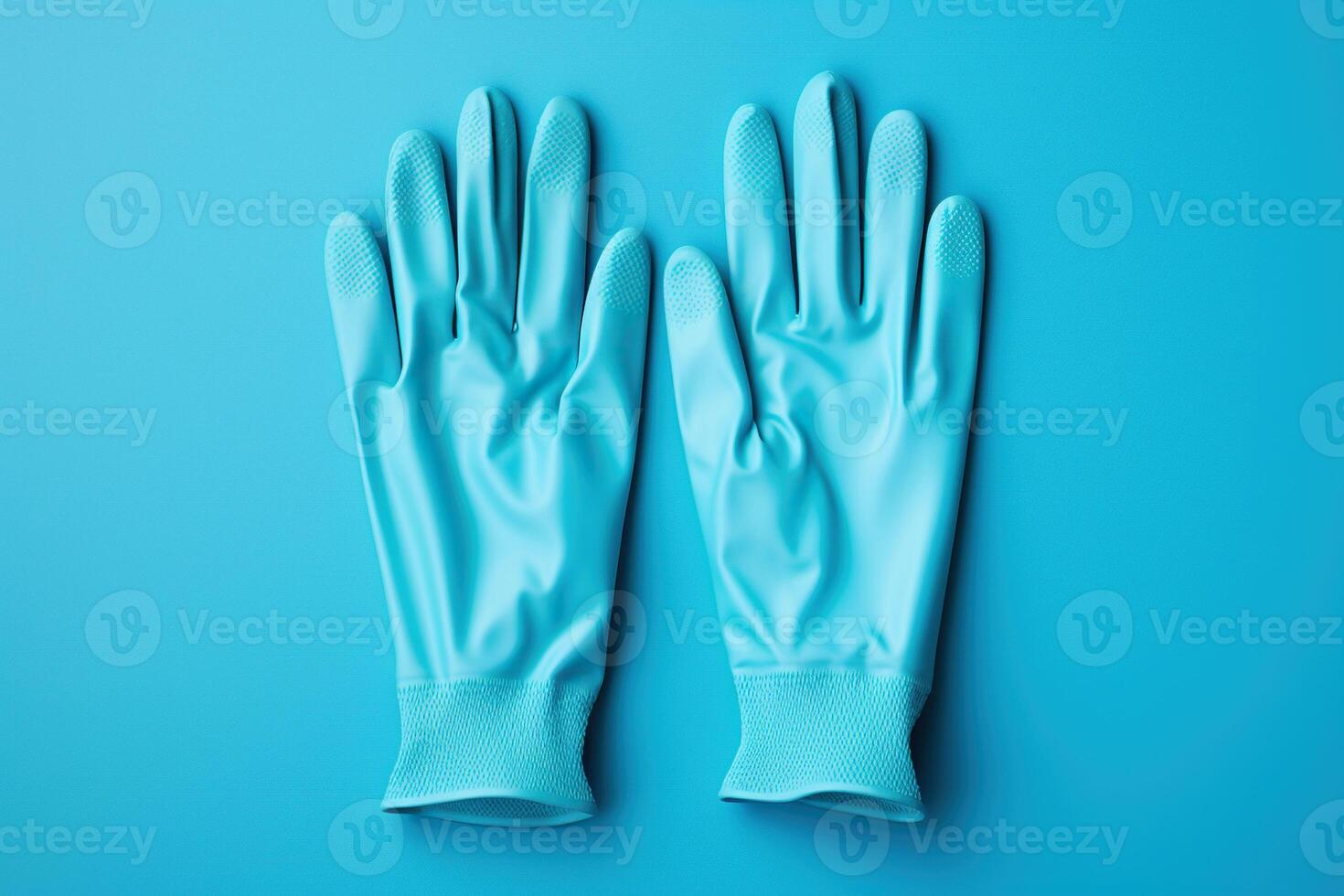 AI generated Blue protective gloves, an element of workwear on a blue background. Generated by artificial intelligence photo