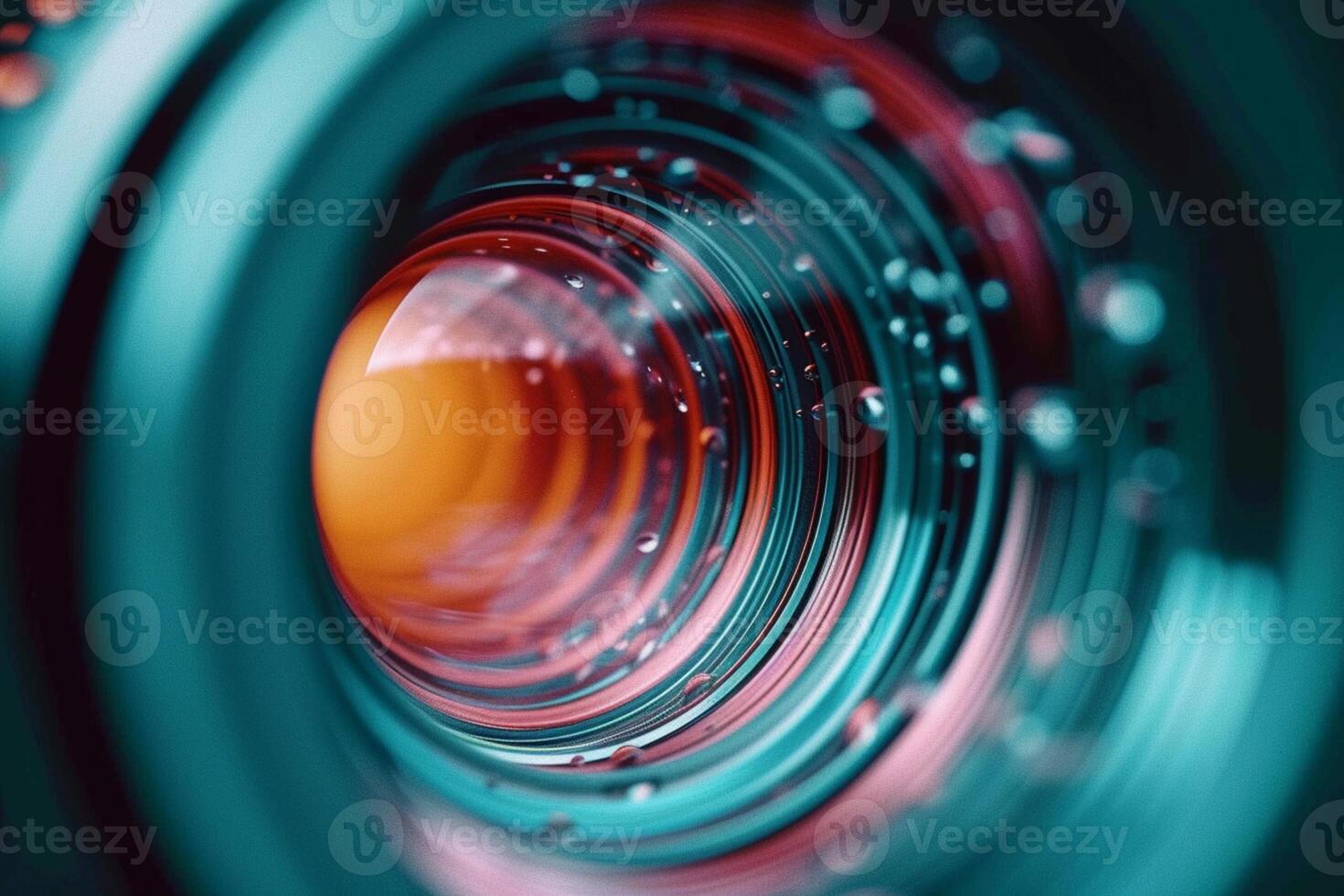 AI generated Zoomed in abstract circle focuses on the glistening surface of lens photo