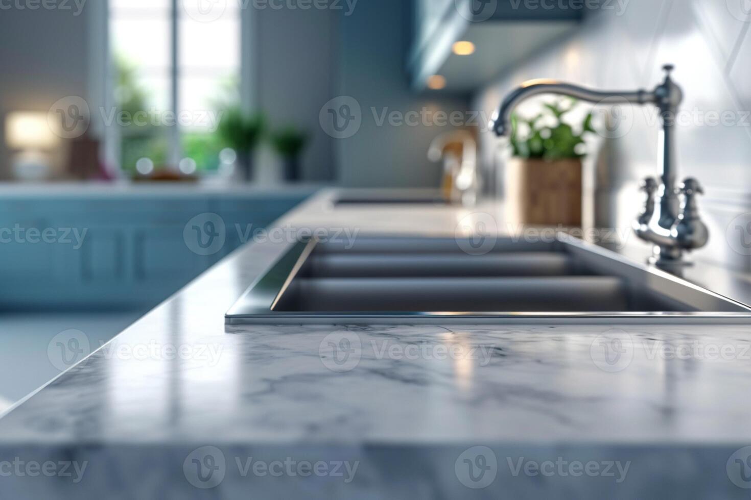 AI generated Clean and modern kitchen scene featuring stainless steel fixtures photo