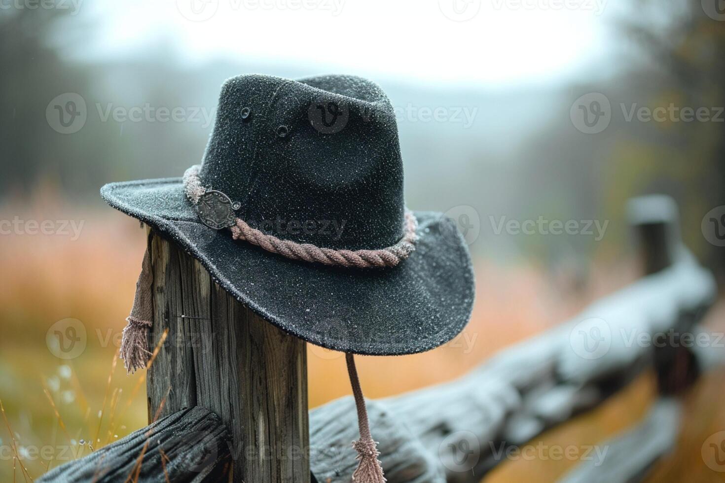 AI generated A stylish black hat adds flair to a rustic fence photo