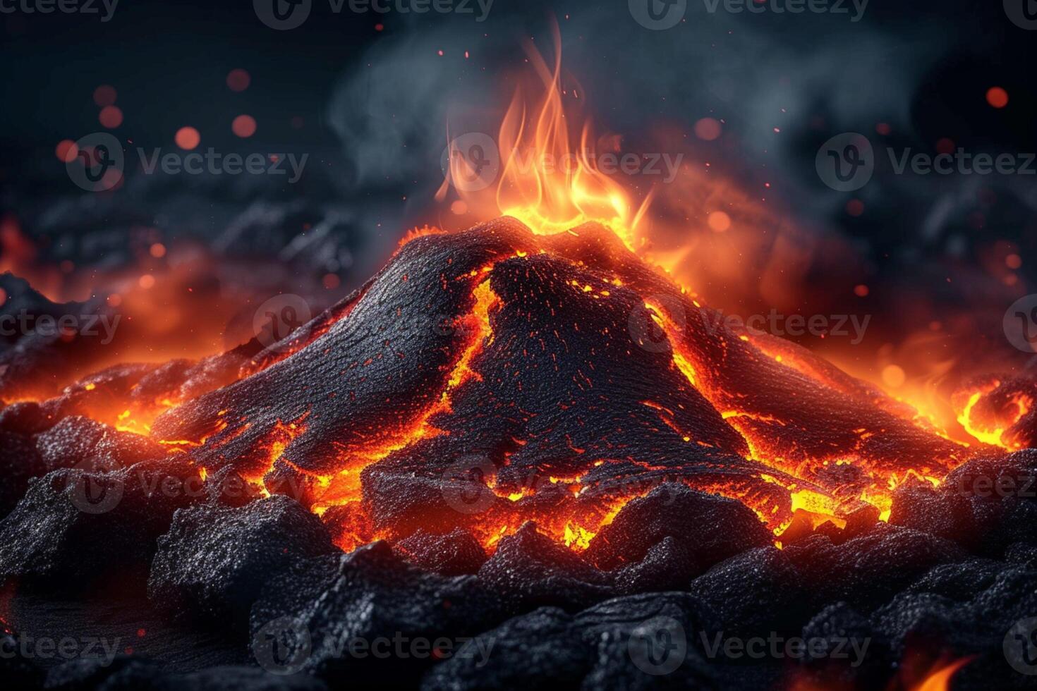 AI generated Natures transformation glowing bonfire melts steel, creating a fiery inferno photo