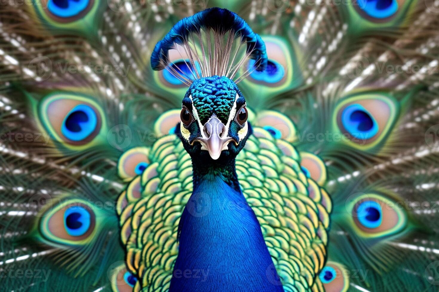 ai generado el sorprendentes belleza de un azul masculino pavos reales plumaje capturado foto
