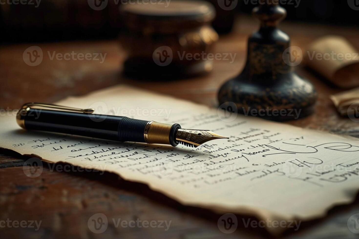 AI generated Quill pen adds an antique touch to signing an elegant contract photo