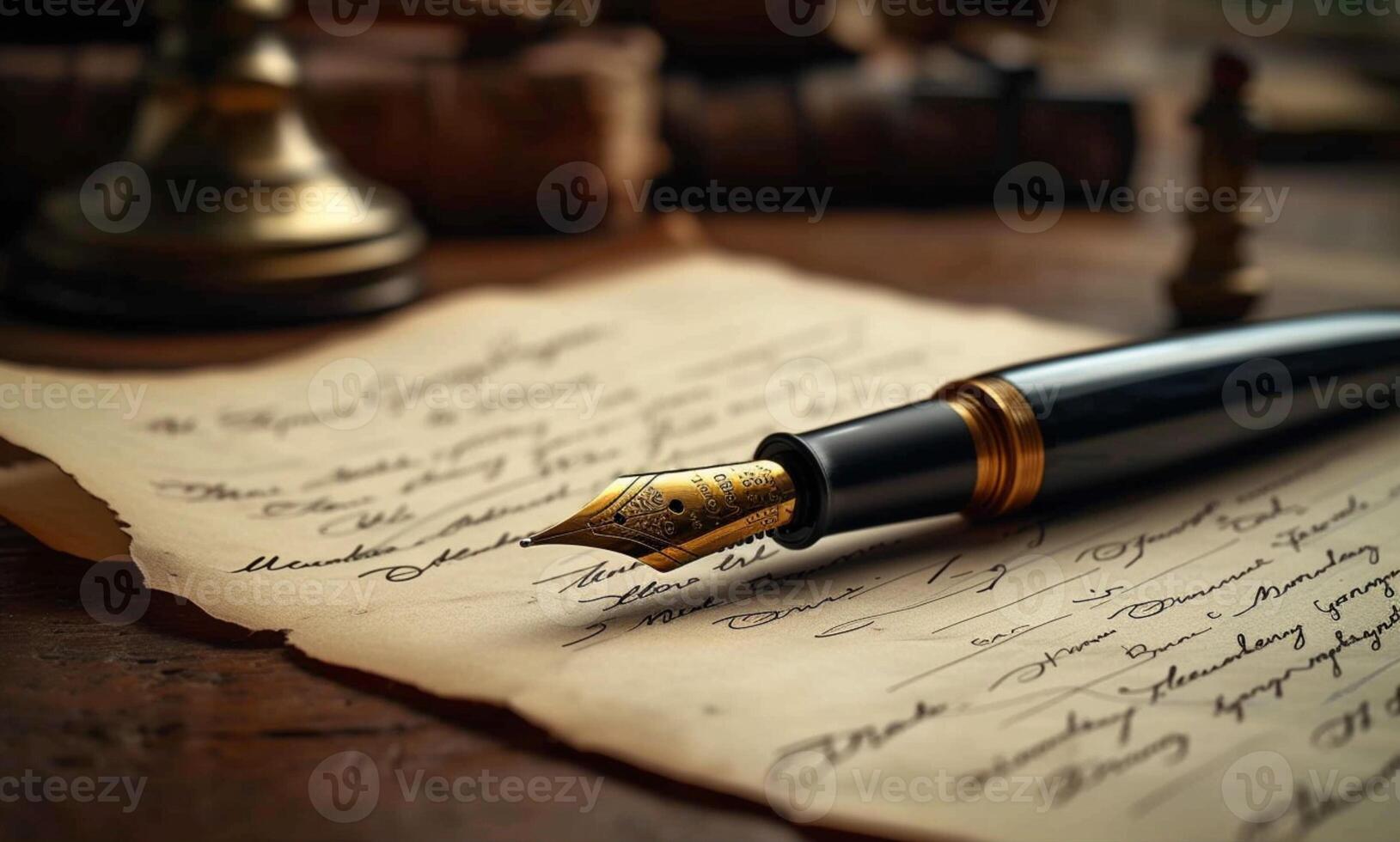 AI generated Quill pen adds an antique touch to signing an elegant contract photo