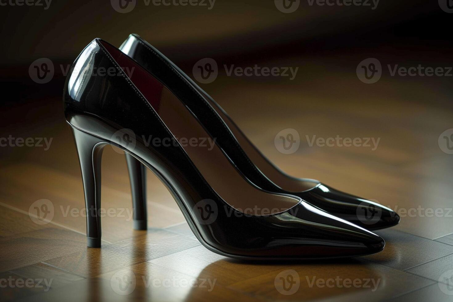 AI generated Elegance personified Modern womens black patent leather stiletto heel photo