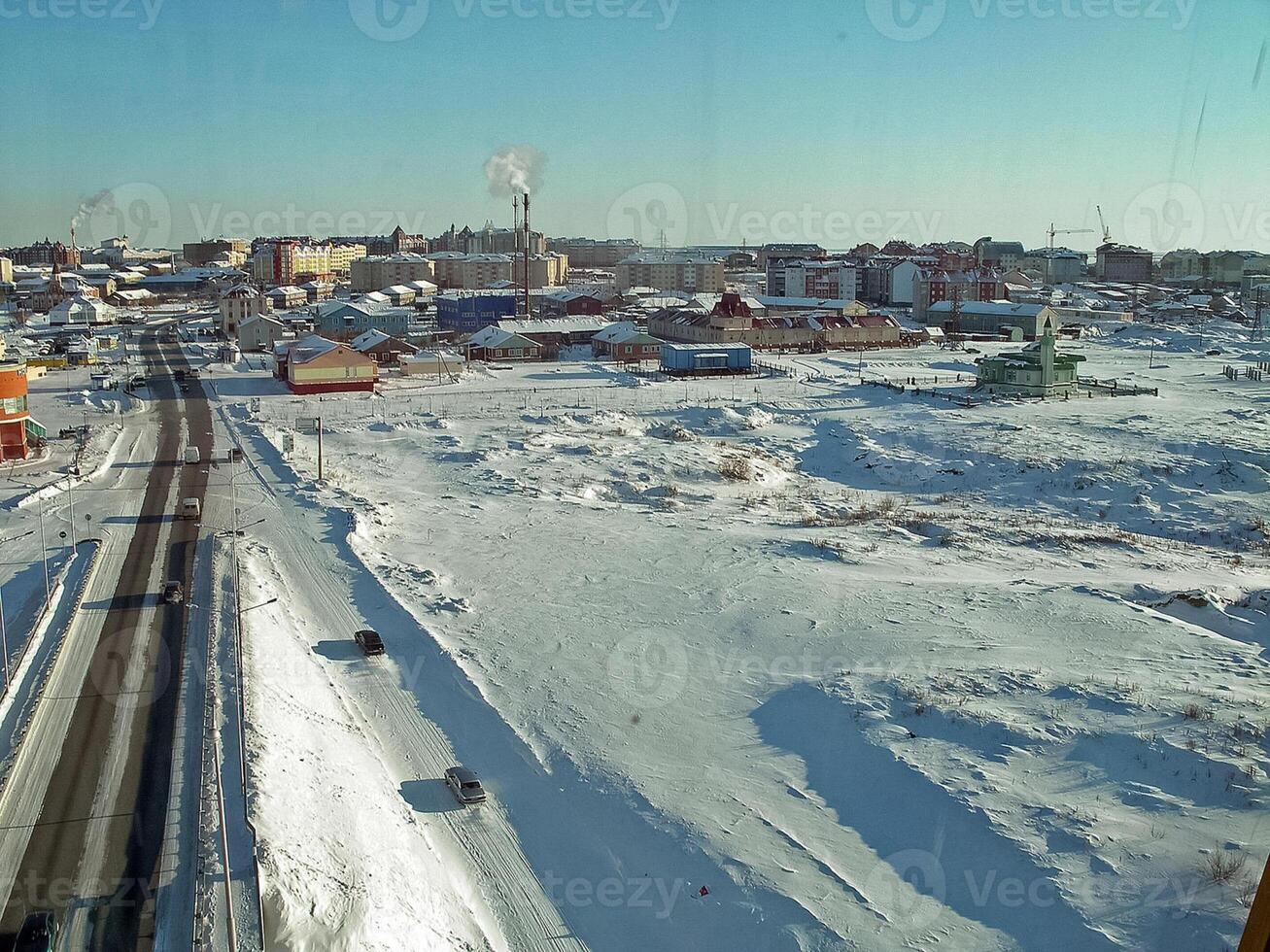 The northern northern city of Salekhard. Single-storey houses an photo