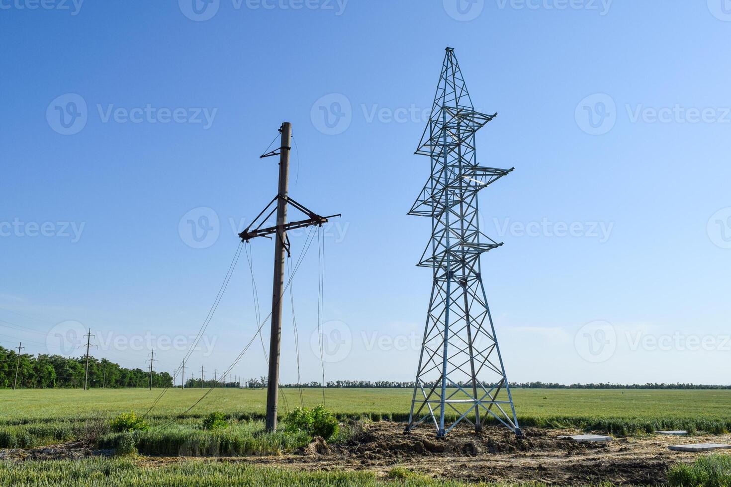 Assembly and installation of new support of a power line photo