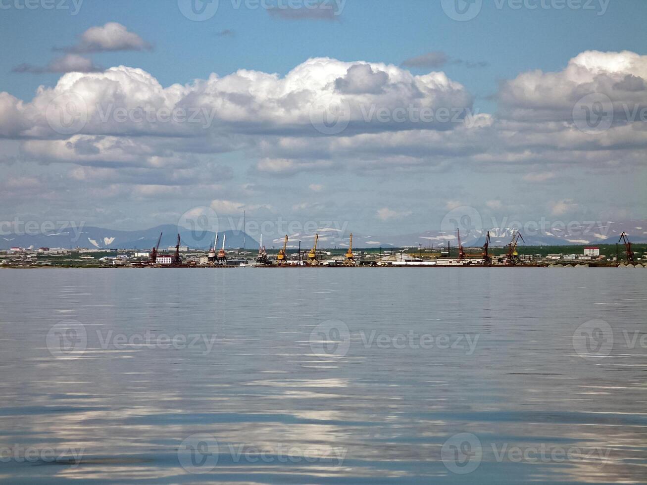 River port on the river of the city of Salekhard. Port cranes an photo